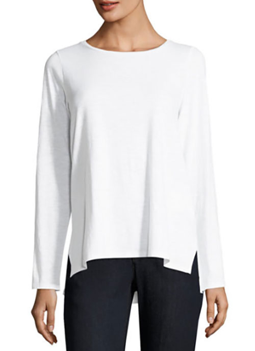Eileen Fisher white Long-Sleeve Slubby Organic Cotton Jersey Tee Mandy Moore look for less whit top
