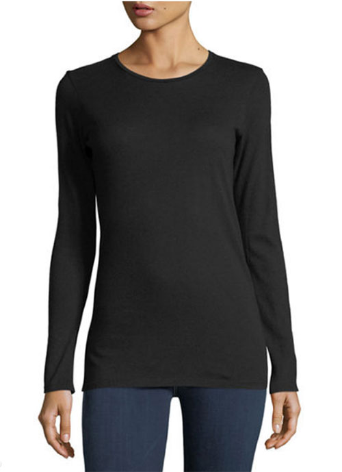 Black Cashmere Crewneck Long-Sleeve T-Shirt Nina Garcia celebrity look for less black t shirt