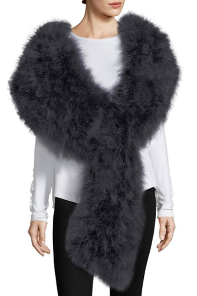 Pello Bello Long Knit Feather Scarf how to dress to impress like Alexa Chung feather scarf
