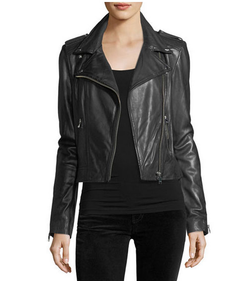 Mandy Moore look for less leather jacket