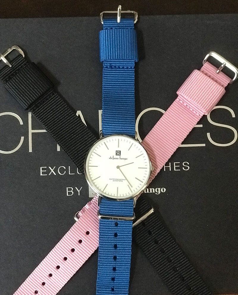 Stefano Lungo Changes Watch 3 band colors blue pink black