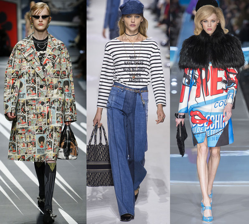 Should women over 40 wear slogans and graphic prints? runway prada spring 18, dior spring 18, moschino fall 18