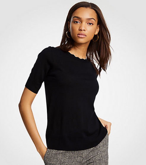 Ann Taylor Scalloped Short Sleeve Sweater Kerry Washington celebrity look for less