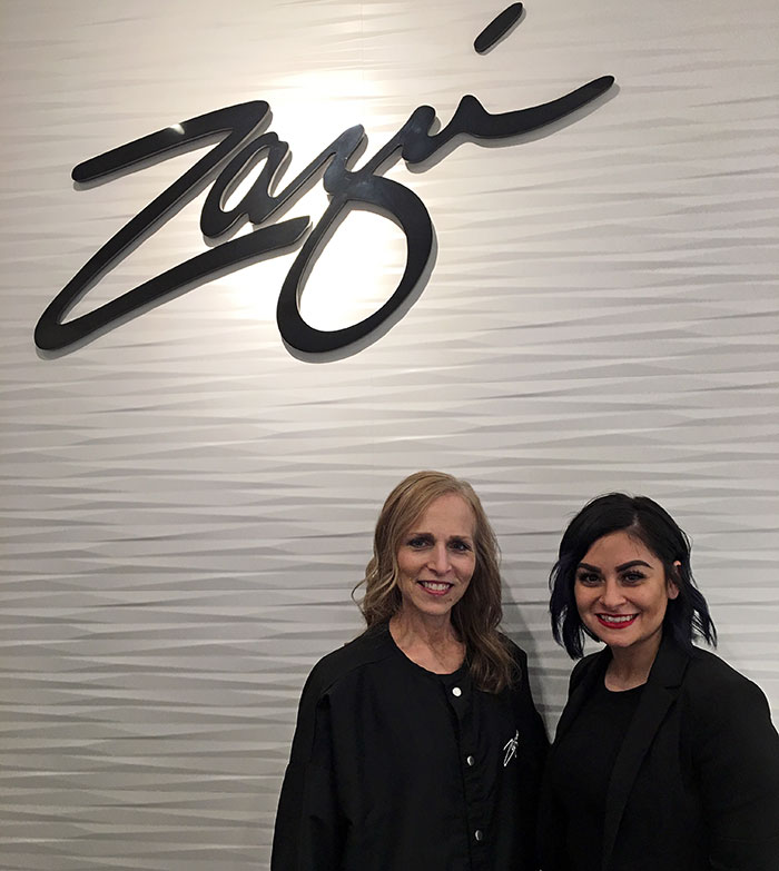 Carol Calaci fountain of 30 with Jess Vargas at Zazu Salon Chicago