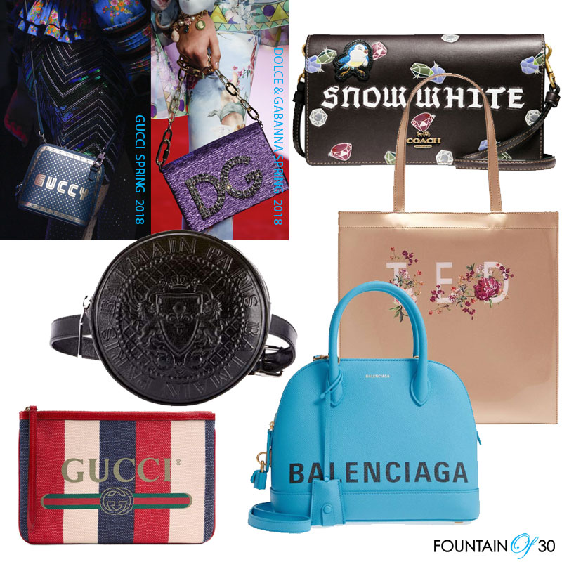 bold logo bags variety gucci, blaneciaga, coach, ted baker