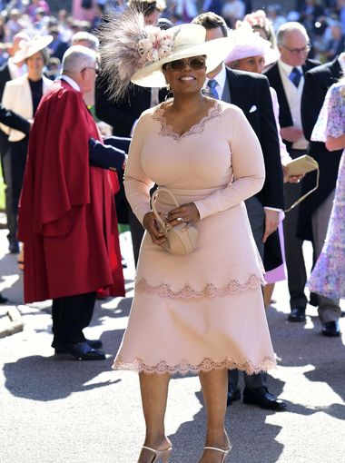 Understated Celebrity Style Oprah Winfrey in blush Stella McCartney royal wedding 2018