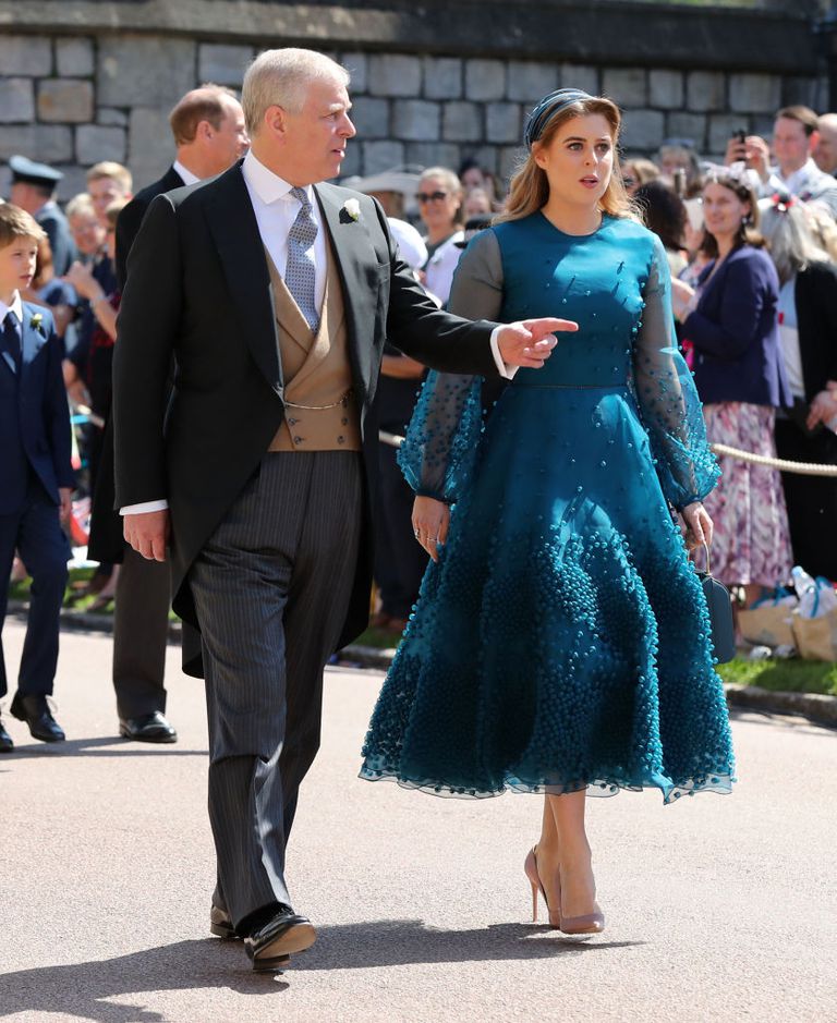 Understated Celebrity Style Princess Beatrice in teal Roksanda royal wedding 2018