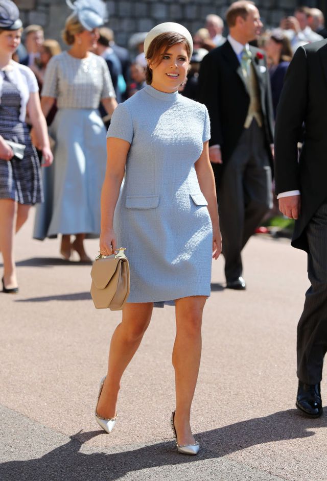 Understated Celebrity Style Princess Eugenie in light blue Gainsbourg