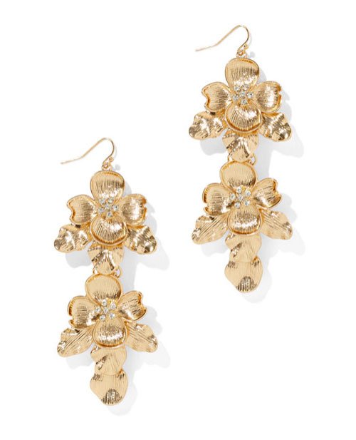 New York & Company Goldtrone Floral Drop earrings Rosie Huntington-Whiteley Look for LessNew York & Company Goldtrone Floral Drop earrings
