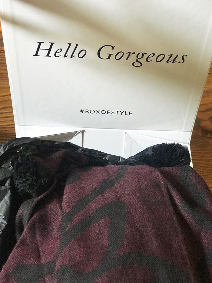 Box of Style Rachel by Zoe Box open box with Hello Gorgeous and sweater