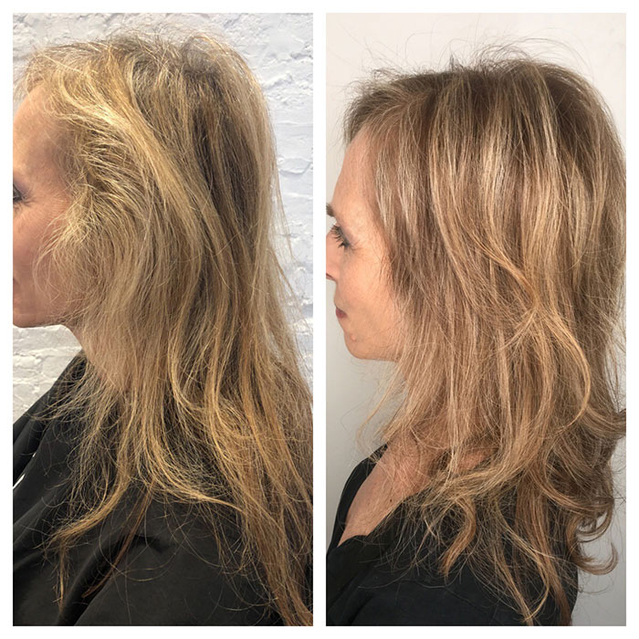 before and after, hair highlights, woman over 40 fountainof30