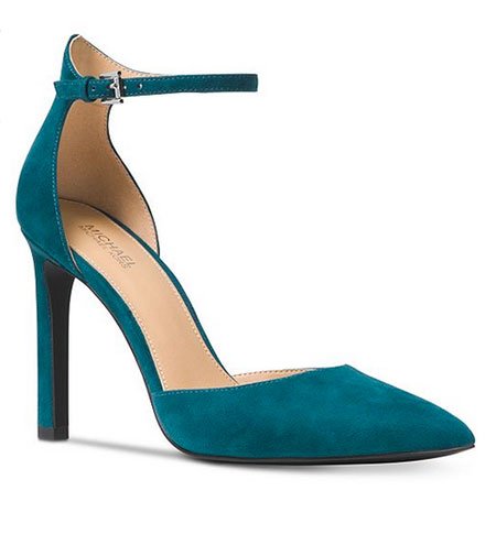 Victoria Beckham Celebrity Look for Less teal suede ankle strap pumps