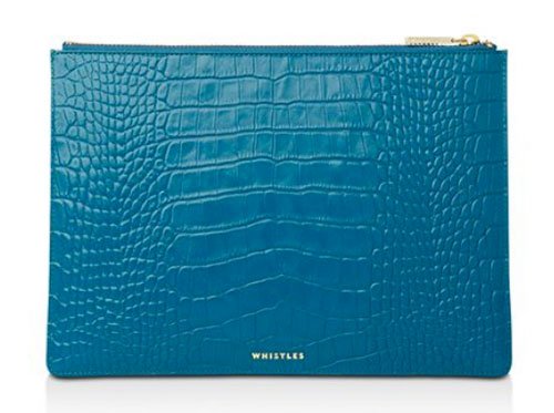 Victoria Beckham Celebrity Look for Less blue Croc-Embossed Leather Clutch