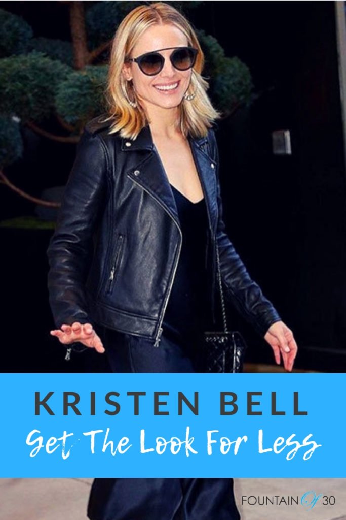 Kristen Bell in Black Leather Biker Jacket