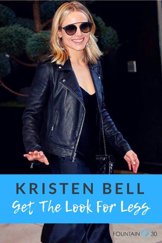 Kristen Bell in Black Leather Biker Jacket