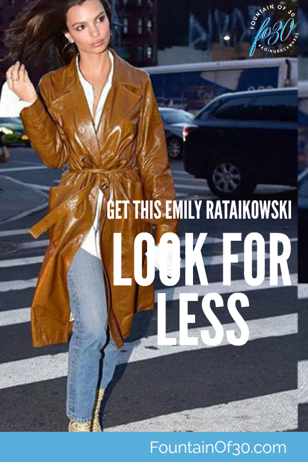 Hot to get Emily Rataikowski's leather trench coat look for less