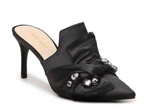 Karlie Kloss Evening Look for Less black satin heel mule