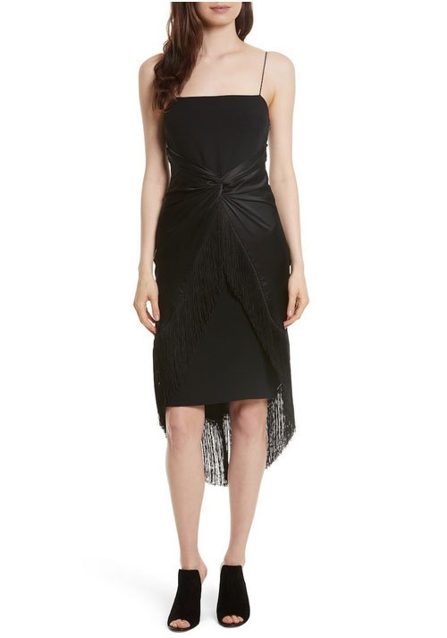 Karlie Kloss Evening Look for Less black Fringe Slip Dress