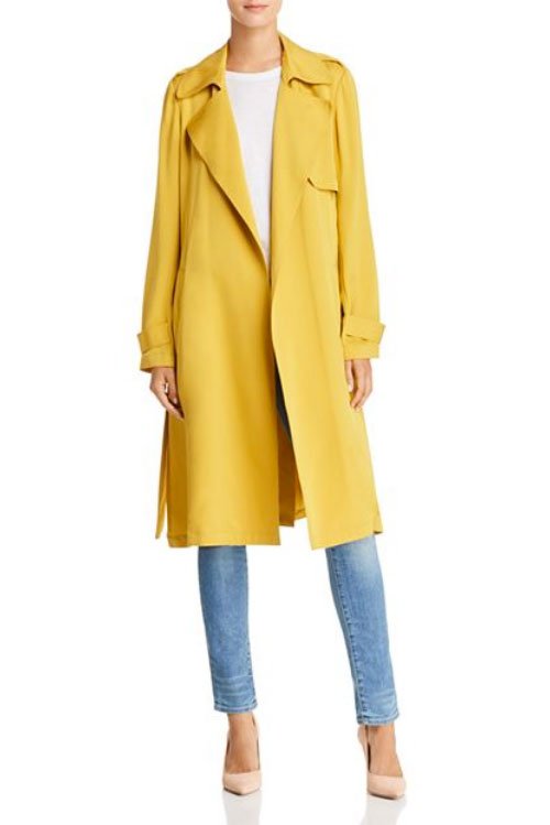 Karlie Kloss Evening Look for Less yellow Silk Trench Coat