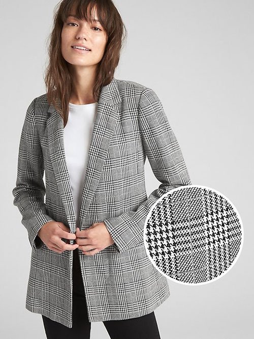 Meghan Markle Casual Style classic oversize blazer with close up of glen plaid fabric