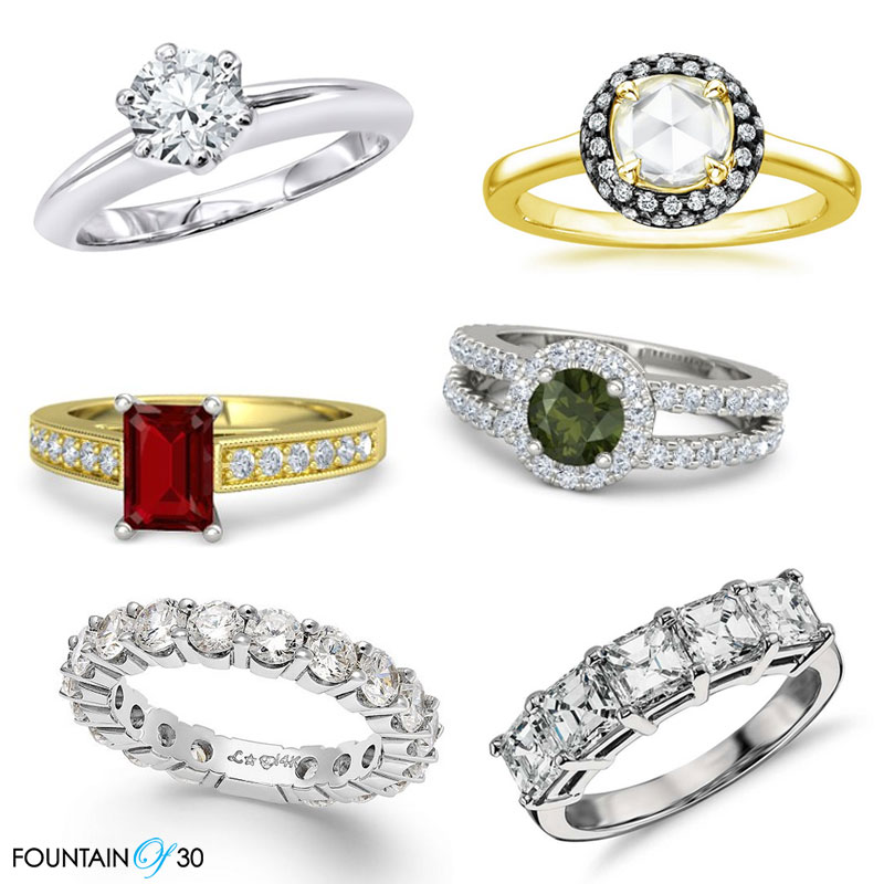 Engagement Rings 6 styles diamond, ruby, gemstones, tourmaline, platinum, gold