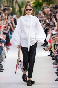 spring 19 fashion trends valentino puff sleeves white blouse black pants