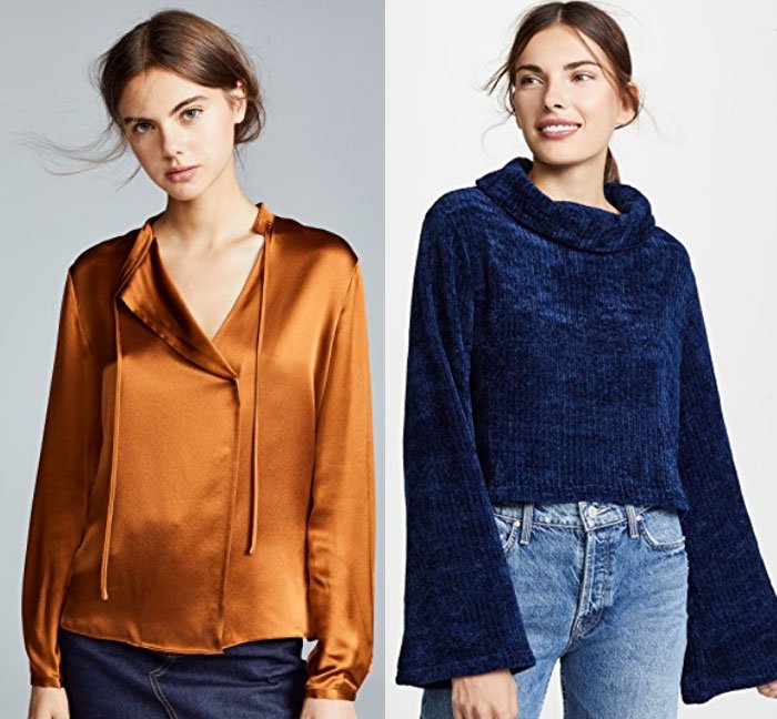 Tie Neck Popover in Copper and Sweater in Midnight