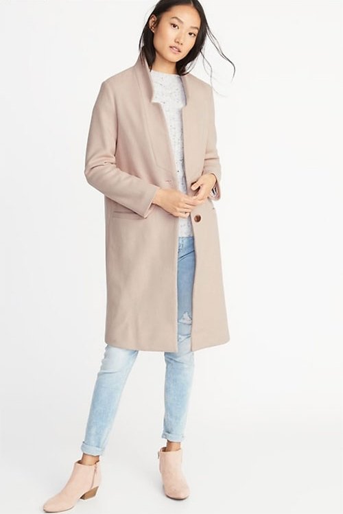 Kerry Washington cozy pastel look blush coat