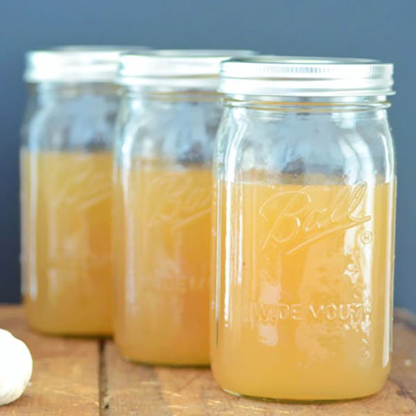 Bone Broth in 3 Ball Mason Jars in a row fountainof30