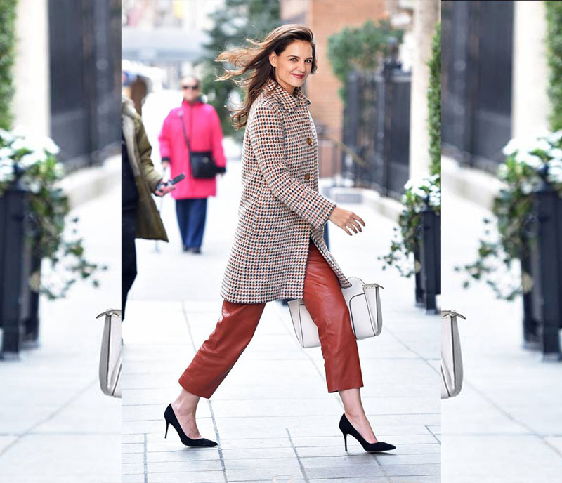 Katie Holmes Houndstooth and Leather