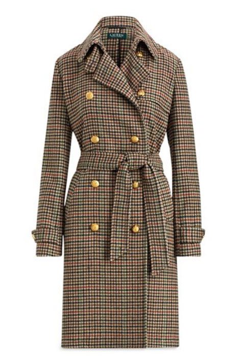 Katie Holmes Houndstooth and Leather Lauren Ralph Lauren Houndstooth Wool Trench Coat