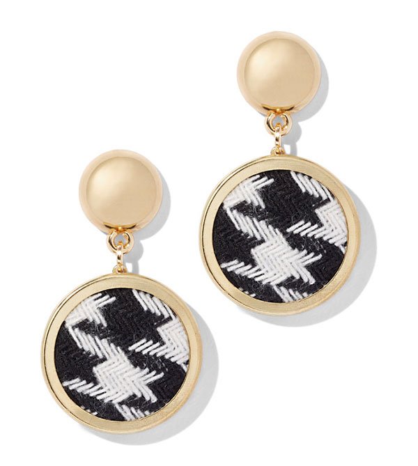 black white houndstooth Plaid Goldtone Drop Eearrings Natalie Portman Look For Less
