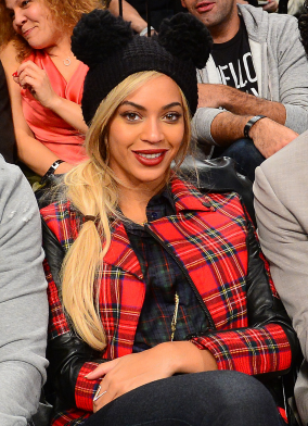 Beyonce wearing red tartan Karl Lagerfeld