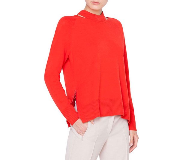 bright orange collarbone cutout long sleeve sweater