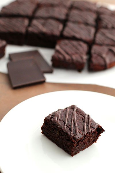 Dark Chocolate Zucchini Brownies with serving on a plate