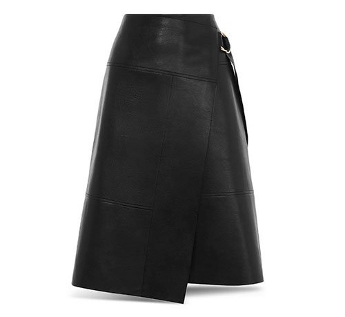 black leather aline skirt with side buckle