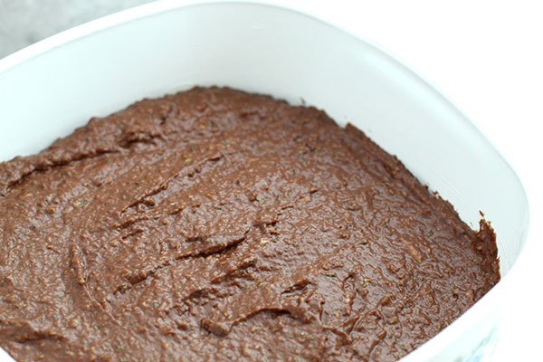 Dark Chocolate Zucchini Brownies batter in pan