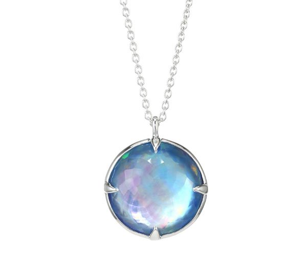 clear blue quartz mother of pearl lapis pendant necklace silver chain
