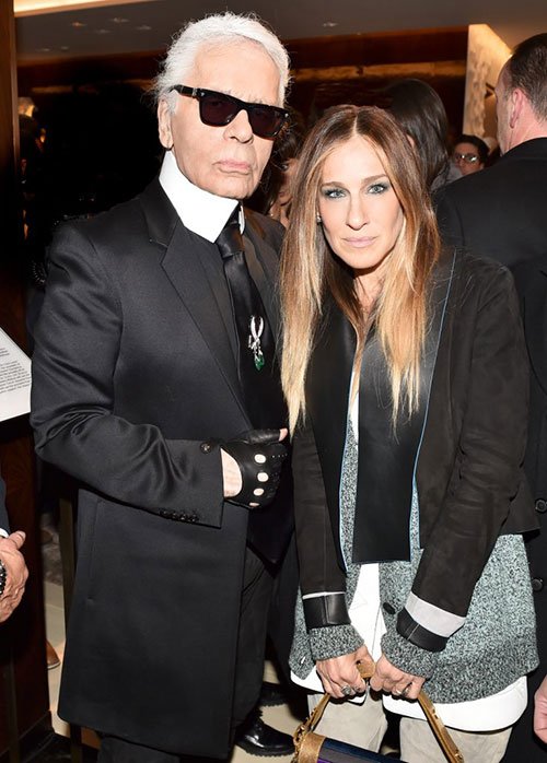 Karl Lagerfeld and Sarah Jessica Parker in Fendi