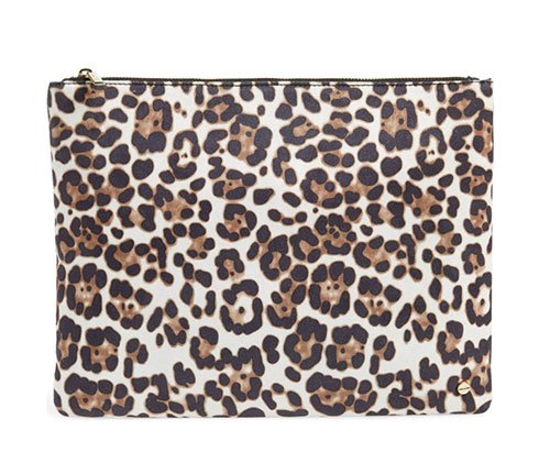 Leopard print clutch bag with zipper