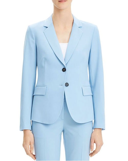 light blue 2 button blazer anmd pants on female model
