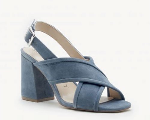 light blue suede cross front block heel sandal