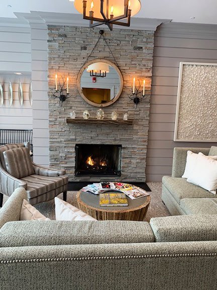 fireplace and lounge at Woodloch spa