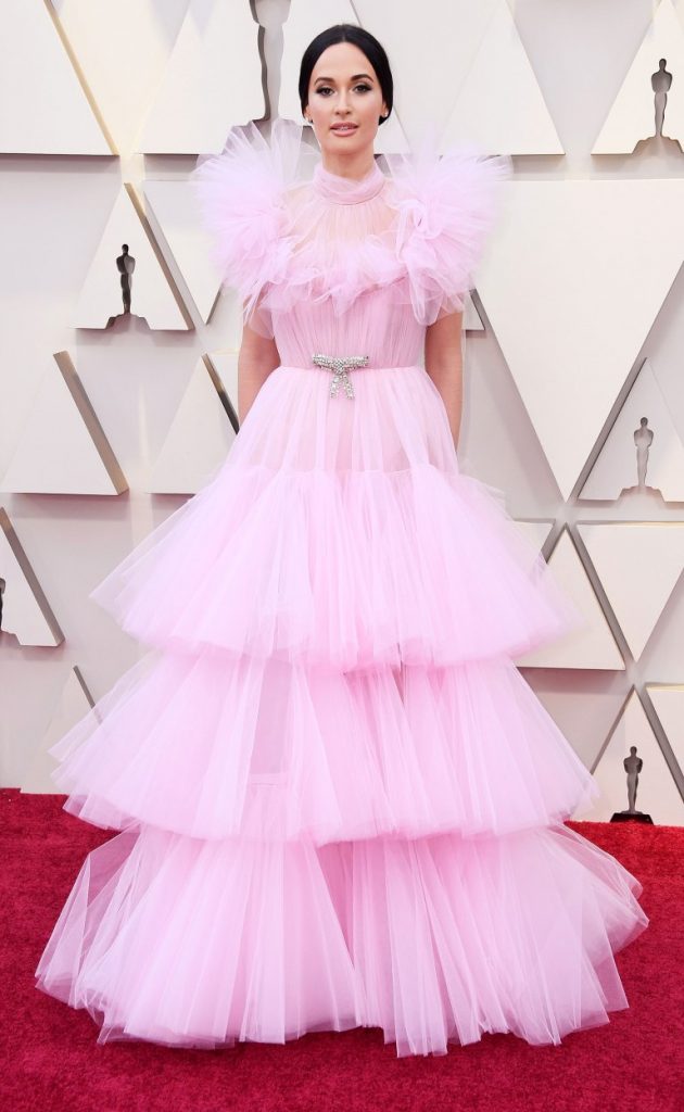 Kacey Musgraves in pink tulle layered Giambattista Valli gown