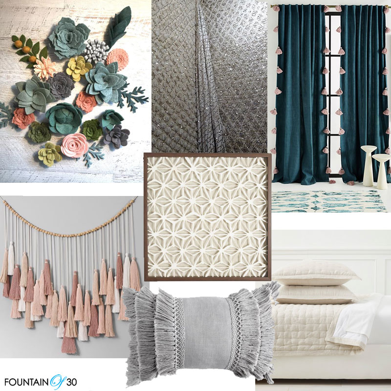 How To Use Textiles In Your Home felt florals, wall fabric, pom pom drapes, tassles