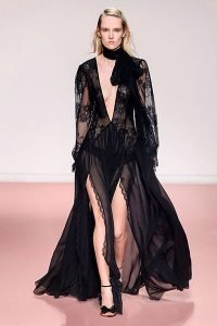 Blumarine fall 2019 fashion trends to avoid deep v sheer black dress