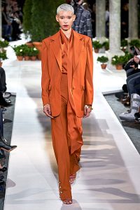 fall 2019 fashion trends monochrome orange suit oscar de la renta
