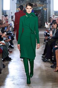 fall 2019 fashion trends monochrome elie saab green dress boots