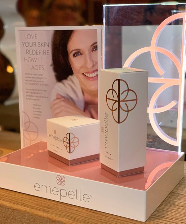 emepelle anti-agng skincare line table display