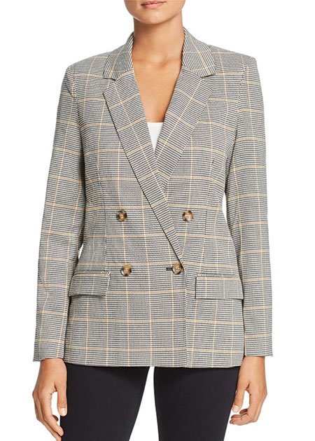  Plaid Double-Breasted Blazer Anne Hathaway casual stye fountainof30